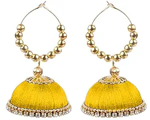 thread trends Sparkle Ball Hoop Jhumkas Beads Silk Thread Earring Yellow Color