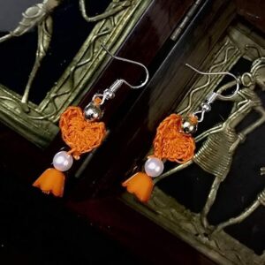 Women's Fabric Handicraft Jewellery Cotton Thread Crochet Earrings Radiante (Saffron)